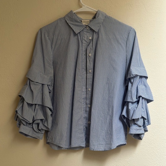 a new day Tops - A New Day Blue and White Striped Shirt